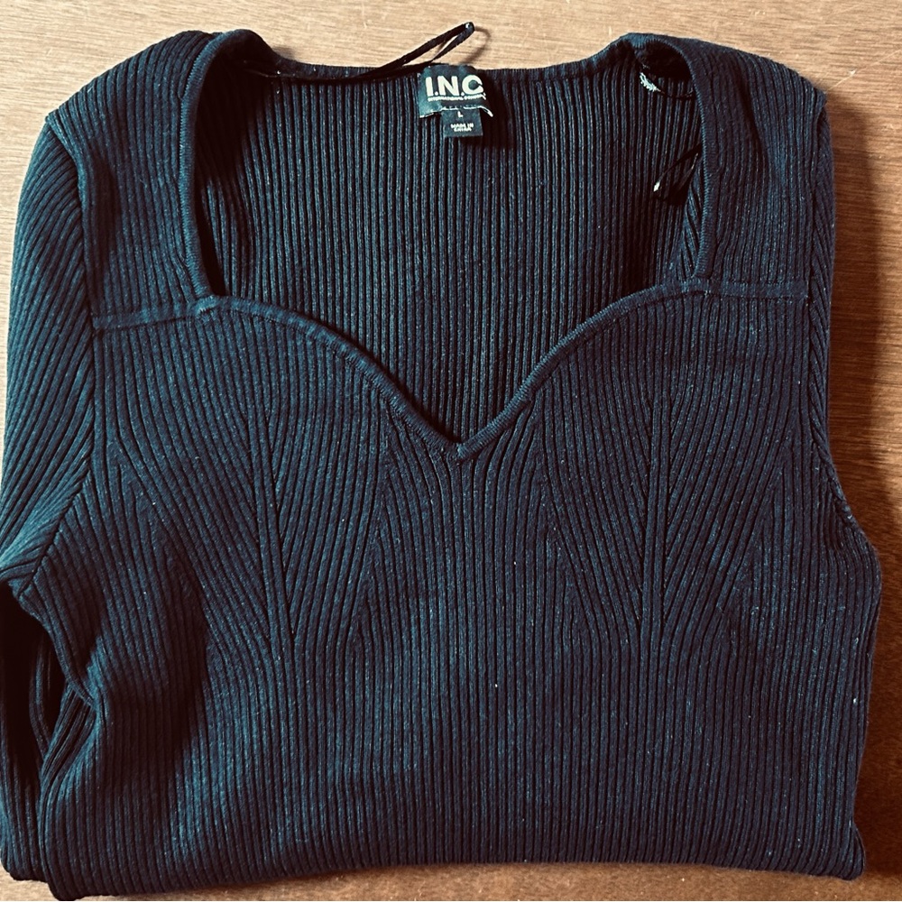 INC International Concepts Black Ribbed Top
